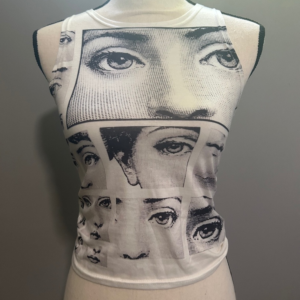 white and black eyes tank top
